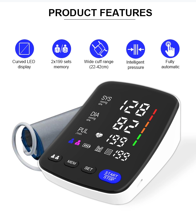 CE FDA Approved Factory Price Home Sphygmomanometer Digital Large Screen Bp Monitor Medical Electronic Automatic Bluetooth Upper Arm Blood Pressure Monitor